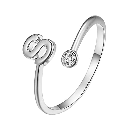 jieGorge Männer Ringe Modische plattierte Silber-Öffnungsbuchstaben mit -verstellbarem Ring-Damen-Schmuck Modekreativer, Leichter, Verstellbarer Persönlichkeitsring für Damen (S, One Size) von jieGorge