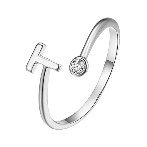 jieGorge Männer Ringe Modische plattierte Silber-Öffnungsbuchstaben mit -verstellbarem Ring-Damen-Schmuck Modekreativer, Leichter, Verstellbarer Persönlichkeitsring für Damen (T, One Size) von jieGorge
