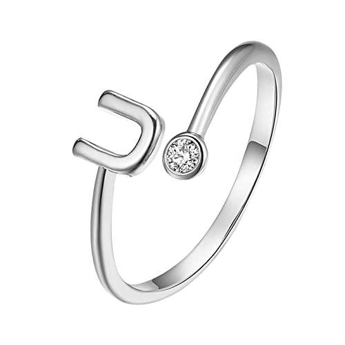 jieGorge Männer Ringe Modische plattierte Silber-Öffnungsbuchstaben mit -verstellbarem Ring-Damen-Schmuck Modekreativer, Leichter, Verstellbarer Persönlichkeitsring für Damen (U, One Size) von jieGorge