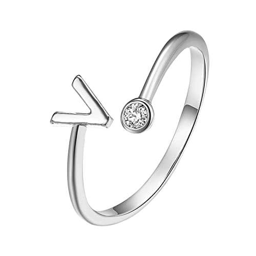 jieGorge Männer Ringe Modische plattierte Silber-Öffnungsbuchstaben mit -verstellbarem Ring-Damen-Schmuck Modekreativer, Leichter, Verstellbarer Persönlichkeitsring für Damen (V, One Size) von jieGorge