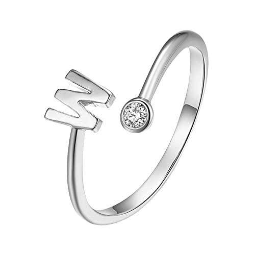 jieGorge Männer Ringe Modische plattierte Silber-Öffnungsbuchstaben mit -verstellbarem Ring-Damen-Schmuck Modekreativer, Leichter, Verstellbarer Persönlichkeitsring für Damen (W, One Size) von jieGorge