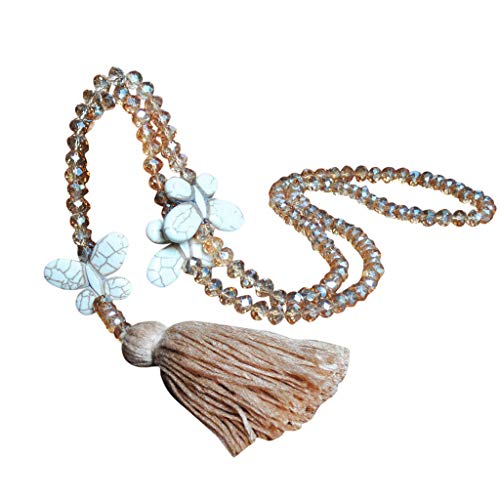 jieGorge Modern Damen Halskette Frauen Quaste Kristall Perlen Halskette Anhänger Böhmische Kette Schmuck Zubehör Trendige Halsketten (Khaki, One Size) von jieGorge