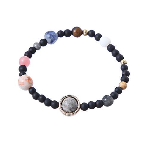 jieGorge Mutter-Tochter-Armbänder Ostern Die Planeten des Sonnengrußes Juweliergeschenk für das Miniferse Bandsystem Stone Stretch Boho-Armbänder Für Frauen (Black, One Size) von jieGorge
