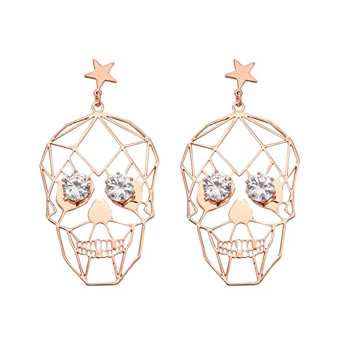 jieGorge Persönlichkeit lustige Strass Ohrringe dünn baumeln Skelett Ohrringe Accessoires für Frauen Kugelohrstecker (Rose Gold, One Size) von jieGorge
