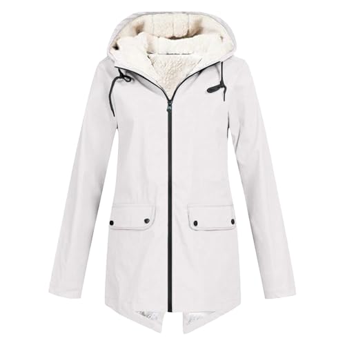 jieGorge Regenjacke Damen Gefüttert Lang Innenfutter Outdoor Wandern Winddicht Parka Regenjacke Damen Wasserdicht Atmungsaktiv Mit Kapuze Winter Regenmantel Frauen Teddyfutter Warm Mantel von jieGorge