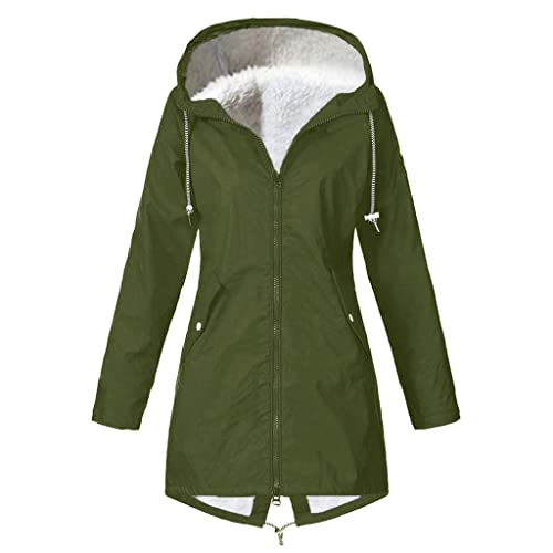 jieGorge Regenjacke Damen Gefüttert Lang Innenfutter Outdoor Wandern Winddicht Parka Regenjacke Damen Wasserdicht Atmungsaktiv Mit Kapuze Winter Regenmantel Frauen Teddyfutter Warm Mantel von jieGorge