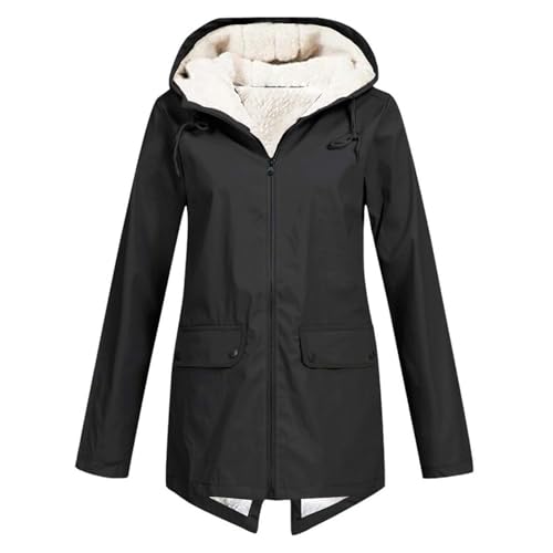jieGorge Regenjacke Damen Gefüttert Lang Innenfutter Outdoor Wandern Winddicht Parka Regenjacke Damen Wasserdicht Atmungsaktiv Mit Kapuze Winter Regenmantel Frauen Teddyfutter Warm Mantel von jieGorge