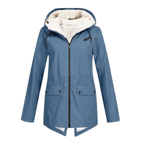jieGorge Regenjacke Damen Gefüttert Lang Innenfutter Outdoor Wandern Winddicht Parka Regenjacke Damen Wasserdicht Atmungsaktiv Mit Kapuze Winter Regenmantel Frauen Teddyfutter Warm Mantel von jieGorge