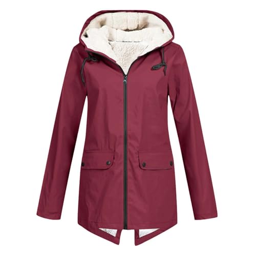 jieGorge Regenjacke Damen Gefüttert Lang Innenfutter Outdoor Wandern Winddicht Parka Regenjacke Damen Wasserdicht Atmungsaktiv Mit Kapuze Winter Regenmantel Frauen Teddyfutter Warm Mantel von jieGorge