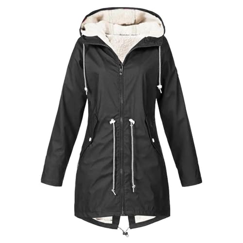 jieGorge Regenjacke Damen Gefüttert Lang Innenfutter Outdoor Wandern Winddicht Parka Regenjacke Damen Wasserdicht Atmungsaktiv Mit Kapuze Winter Regenmantel Frauen Teddyfutter Warm Mantel von jieGorge