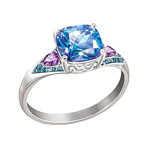 jieGorge Ring Paar -Ring-quadratischer Blauer -Schmuck-Modeschmuck-verlobter Ring für Frauen Modekreativer, Leichter, Verstellbarer Persönlichkeitsring für Damen (Silver, 9) von jieGorge