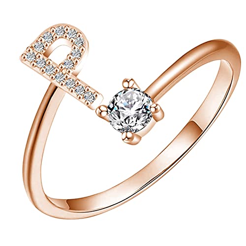 jieGorge Ringe Frauen Buchstabenringe Offene Ringe Vorschlagsgeschenke Brautringe für Verlobungsfeiern Modekreativer, Leichter, Verstellbarer Persönlichkeitsring für Damen (P, One Size) von jieGorge