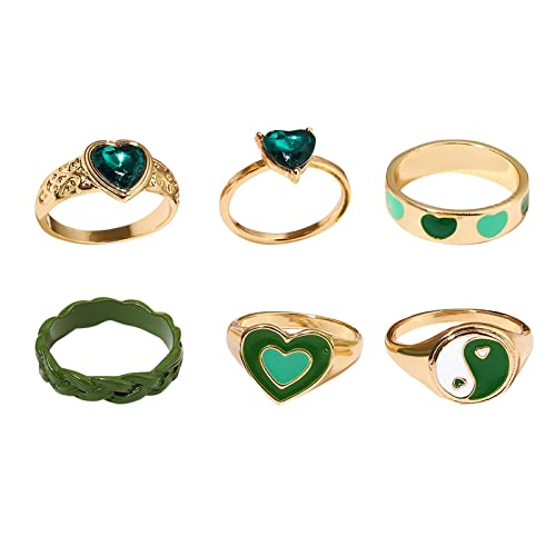 jieGorge Ringe für Damenpaket Geschenk Special Fashion Gift 4pcs / 6pcs für Frauen schellt schöne Schmucksache-Thema-Form-Grün-Liebes-Ringe (A, One Size) von jieGorge