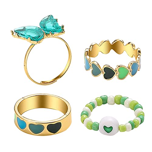 jieGorge Ringe für Damenpaket Geschenk Special Fashion Gift 4pcs / 6pcs für Frauen schellt schöne Schmucksache-Thema-Form-Grün-Liebes-Ringe (C, One Size) von jieGorge