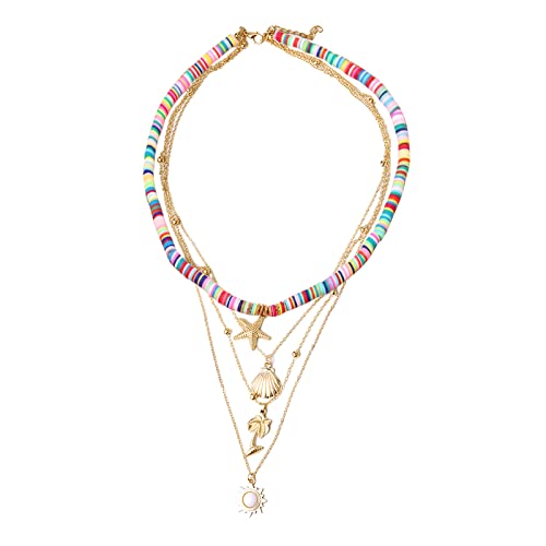 jieGorge Rosegold Damen Halskette Boho Layered Halsketten Gold Jakobsmuschel Muschel Anhänger Halskette Schmuck für Frauen Halskette für Männer (Multicolor, One Size) von jieGorge
