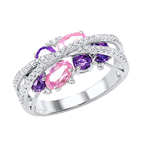 jieGorge Semikolon~Ring X-förmiger hohler rosa Anhänger-Zirkon-Frauen-Modetrend-voller -Zirkon-Ring-Damen-Schmucksache-Ringe für Frauen-Größe 5 11 (Pink, 9) von jieGorge