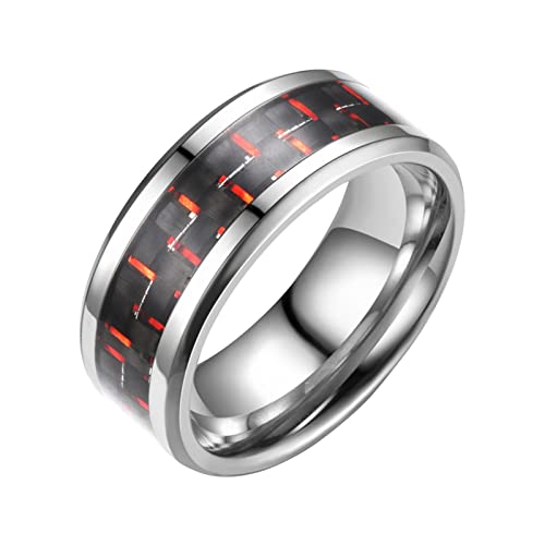 jieGorge Spirituelle Ringe Erwachsene Kohlefaser Paar Stahlring -Ring DREI-Farben-Modering Modekreativer, Leichter, Verstellbarer Persönlichkeitsring für Damen (Red, 7) von jieGorge
