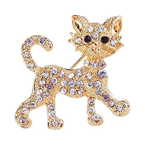 jieGorge Strass-Broschen Kristalllegierung niedliche kleine Tierkatze Brosche Anstecknadel Damen Kleidung Pins Zubehör Schmuck Strass-Broschen (Gold, One Size) von jieGorge