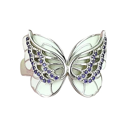 jieGorge Verstellbare Ringe Damen-Schmetterlingsring, Verlobungsringe, Statement-Ringe für alle Frauen Modekreativer, Leichter, Verstellbarer Persönlichkeitsring für Damen (White, 9) von jieGorge