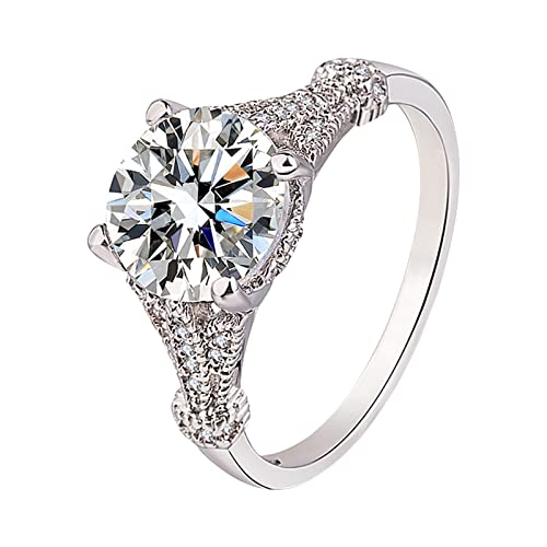 jieGorge Verstellbare Ringe Zirkonringe für Damen Modeschmuck Ringe rund geschnittene Solitärringe Modekreativer, Leichter, Verstellbarer Persönlichkeitsring für Damen (Silver, 10) von jieGorge