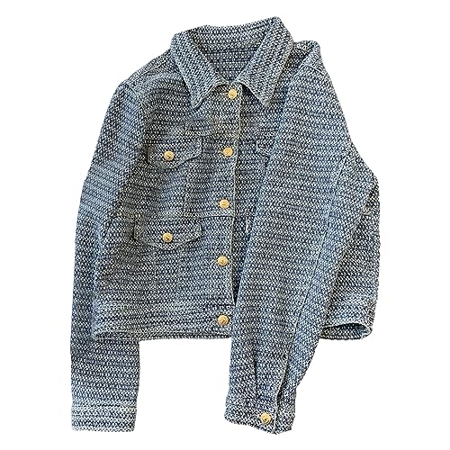 jieGorge Wintermantel Stehkragen Damen Herbst Damenbekleidung Schwere Arbeiter gewebt und lose kontrastierende Retro-Jeansjacke Kurze Damenmanteljacke Damen Mantel Extra (Blue, S) von jieGorge