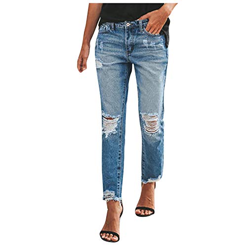 jieGorge Zerrissene Jeans Hippie Hose für Frauen Mode Low Waist Taille Fackeln Hosensolide Farbjeans Plus Sizehose für Frauen Damen Hose mit Tunnelzug (Blue, S) von jieGorge