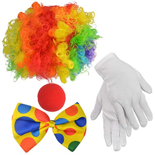 Clown Costume Set of 4, Jerbro Clown Rainbow Wig Clown Nose Bow Tie White Gloves for Clown Parties Carnivals Pretend Play von jiebor