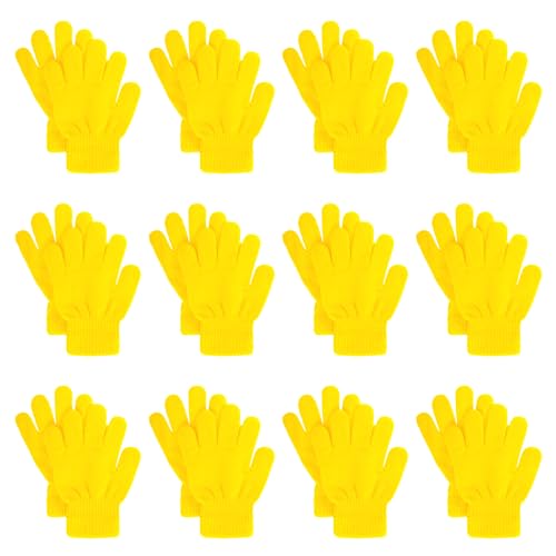 jiebor 12 Paar warme Handschuhe für Kinder, Winterhandschuhe, Strickhandschuhe für Jungen, Mädchen, Kinder, gelb, Standard von jiebor