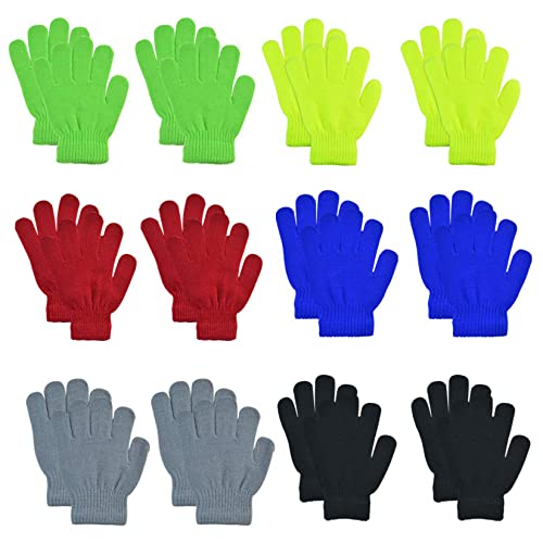 jiebor 12 Paar warme Kinderhandschuhe Winterhandschuhe Strickhandschuhe für Jungen Mädchen Kinder Kinder, Mehrfarbig B, Standard von jiebor