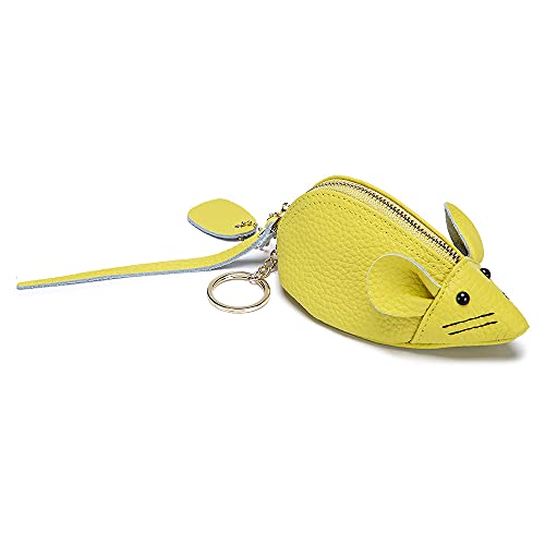 Cartoon kleine Maus Frauen Geldbörse niedliche Mini-weiche Leder Geldbörse Schlüsselanhänger Gadget Schlüsseletui aus echtem Leder,Kleingeldbörse (Gelb) von jiejack
