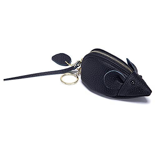 Cartoon kleine Maus Frauen Geldbörse niedliche Mini-weiche Leder Geldbörse Schlüsselanhänger Gadget Schlüsseletui aus echtem Leder,Kleingeldbörse (Schwarz) von jiejack
