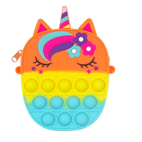 Pop It Tasche 2 in 1 – Fidget Spielzeug Umhängetasche mit verstellbarem Gurt, Einhorn Design für Erwachsene & Kinder, Anti-Stress Geschenk für Mädchen & Jungen (Knalliges Orange) von jiejack