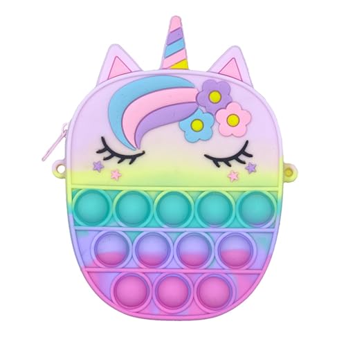 Pop It Tasche 2 in 1 – Fidget Spielzeug Umhängetasche mit verstellbarem Gurt, Einhorn Design für Erwachsene & Kinder, Anti-Stress Geschenk für Mädchen & Jungen (Knallrosa) von jiejack
