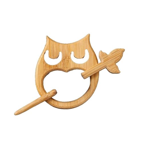 Tuchnadel,Holz Tier-Brosche Handgeschnitztes Massivholz Accessoire Natürliche Holz Katze Fuchs Eichhörnchen Design Geschenkbox für Geburtstag (Eule) von jiejack