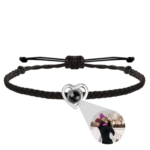 Personalisiertes Foto-Armband, personalisiertes Bild-Armband, Fotoprojektion, Gedenkbild-Schmuck, personalisiertes Geschenk für Sie (Herz schwarz, 1 Stück) von jifu