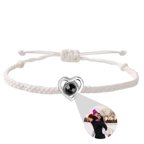 Personalisiertes Foto-Armband, personalisiertes Bild-Armband, Fotoprojektion, Gedenkbild-Schmuck, personalisiertes Geschenk für Sie (Herz weiß, 1 Stück) von jifu