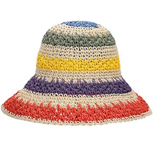 jiheousty Frauen Sommer handgemachte Häkelstroh Sonnenhut Regenbogen Bunte Streifen Patchwork breite Krempe Sonnencreme Urlaub Strandkappe jiheousty Frauen Sommer handgemachte Häkelstroh Sonnenhut Regenbogen Bunte Streifen Patchwork breite Krempe Sonnencreme Urlaub Strandkappe von jiheousty