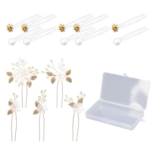 15 Stück Hochzeits-Haar-Accessoires, U-Form, Haarspangen mit Perlen, Blumen, für elegante Brautfrisur, besondere Anlässe von jiingekk