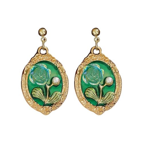 Ohrstecker mit Ölgemälde, Blumen-Ohrschmuck, kleine Blumen-Ohrstecker, geeignet für Jugendliche und jugendliche Erwachsene, quadratisch, Legierung, Ohrringe für Frauen, Einheitsgröße, Wie beschrieben von jiingekk