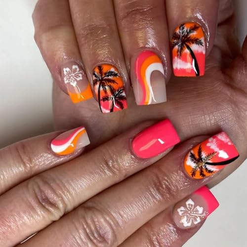 Quadratische Nägel zum Aufdrücken, glänzendes Design, französisches Acryl, künstliche Nägel für Damen, französische Spitze von jiingekk