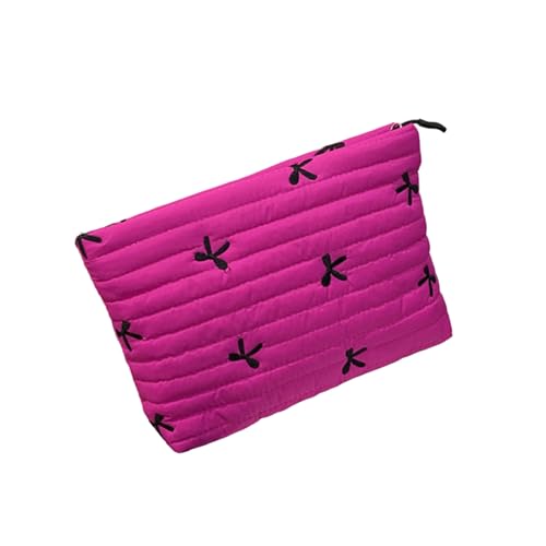 Robuste, gesteppte Reise-Kulturbeutel, bestickter Akzent, geräumiger Innenbereich, Kosmetik-Organizer, Damen-Make-up-Tasche, rosarot, Einheitsgröße von jiingekk