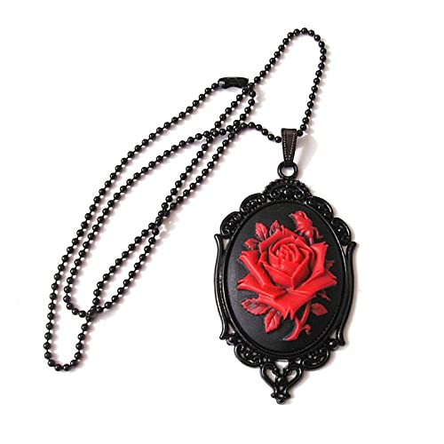 jiingekk Choker-Halskette mit roter Rose, Gothic-Rosen, Halloween-Cosplay-Schmuck, verstellbarer Anhänger, viktorianischer Schmuck, Vintage-Gothic-Rose-Halskette, Einheitsgröße, Wie beschrieben, Wie von jiingekk