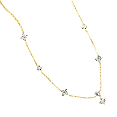 jiingekk Halskette mit vierblättrigem Pflanzenanhänger, funkelnde Halskette, Datumsschmuck, Metallstruktur, für Musikfestivals und Modenschauen von jiingekk