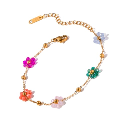 jiingekk Kristallblumen-Schmuck, bunte Blumen-Halskette, goldfarbene Perlenkette, Accessoire für Hochzeiten und tägliche Outfits, Brautschmuck, 1, 1 Stück, 1 von jiingekk
