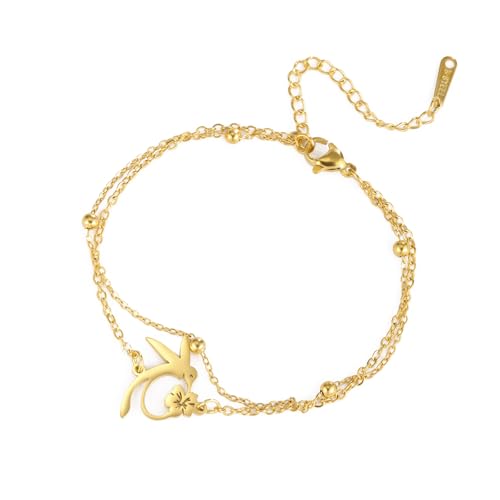 jiingekk Modischer Kolibri-Blumen-Anhänger, verstellbare Länge, trendiges weibliches Armband, Schmuck für Frauen, trendiges weibliches Geschenk, Einheitsgröße, Wie beschrieben von jiingekk