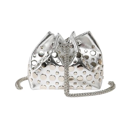 jiingekk Trendige kleine Umhängetasche mit Nieten-Design, praktischer PU-Leder-Kettenriemen für Damen, 2025, Umhängetasche, für den täglichen Gebrauch, silber, One Size von jiingekk