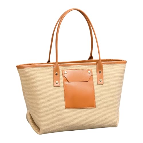 jiingekk Übergroße, gewebte Handtasche für Damen, Mehrzweck-Reisetasche, Schultertasche, Urlaub, Tragegriff oben, mit bequemem Riemen, Damen-Urlaubs-Schultertasche, khaki, One Size von jiingekk