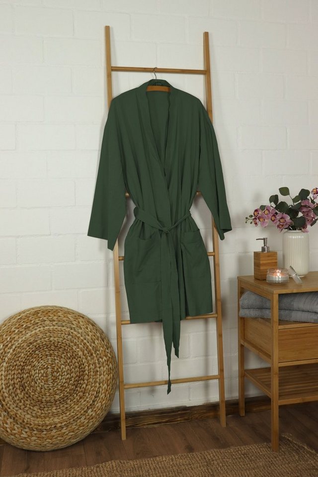 jilda-tex Kimono Lissabon Kimono Bademantel One-Size 36-42, 100% Baumwolle, Kimono-Kragen, Gürtel von jilda-tex