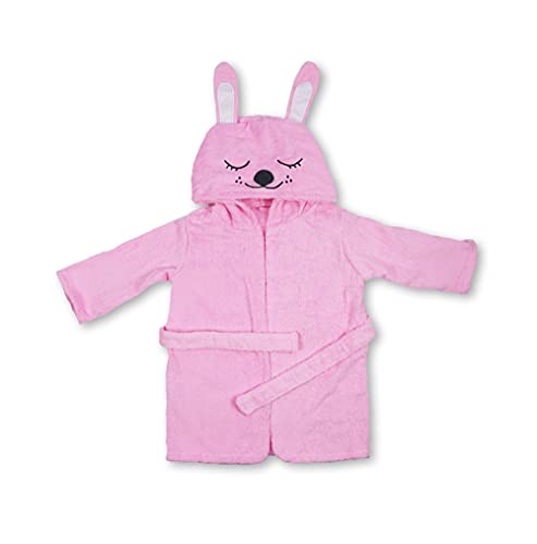 jilda-tex Kinder-Bademantel Badeponcho „Happy“ Tiermotiv mit Kapuze One Size 2-3 Jahre verschiedene Designs (Happy Bunny Rose) von jilda-tex