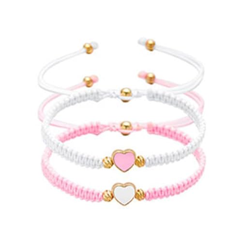 jileijar 2 PCS Love Heart String Geflochtenes Verstellbares Armband Paar Herz Passende Freundschaft Armbänder Frauen Männer Freund Freundin Schmuck Geschenk, Legierung, Kein Edelstein von jileijar